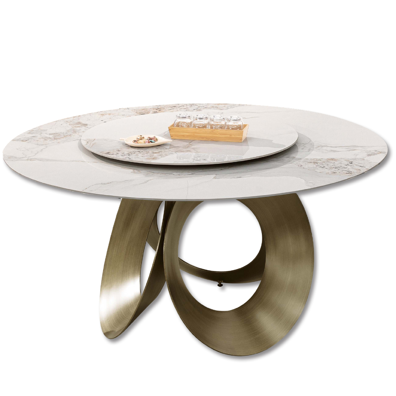 艾羅斯4.3尺岩板圓餐桌(三圓)(75cm轉盤)