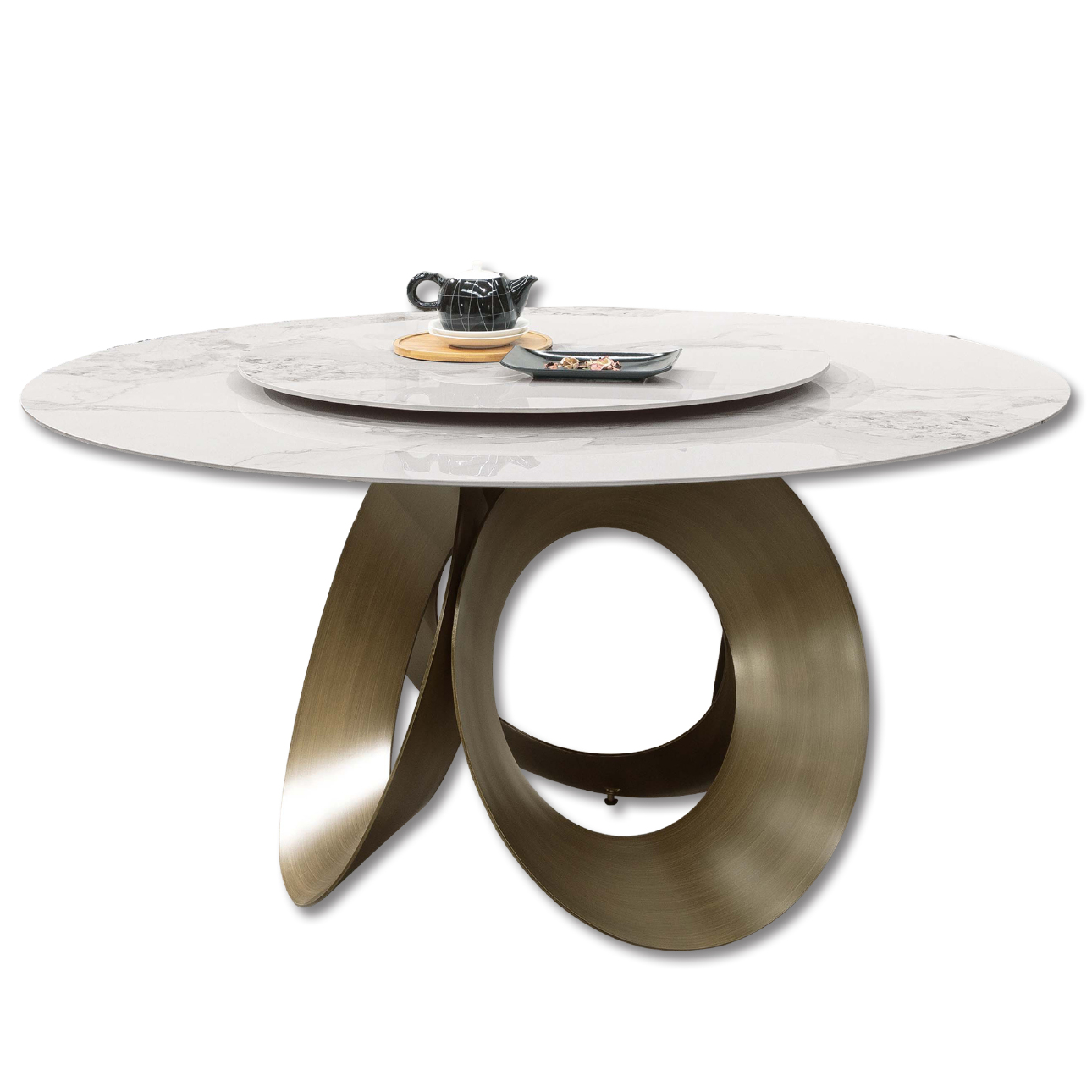 艾羅斯4.3尺岩板圓餐桌(三圓)(75cm轉盤)