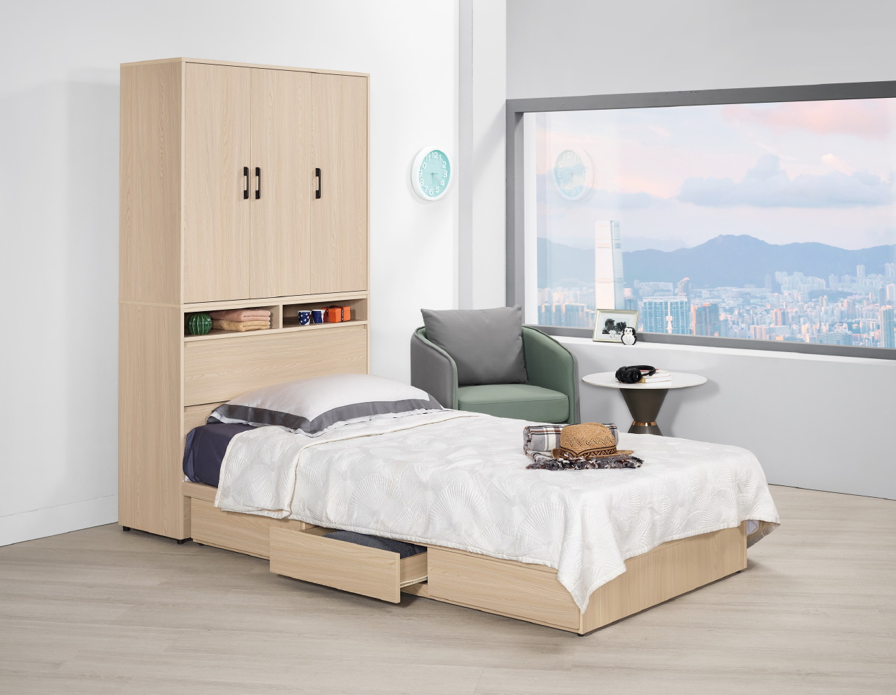 艾維斯3.5尺衣櫃式多功能雙人床(全組)